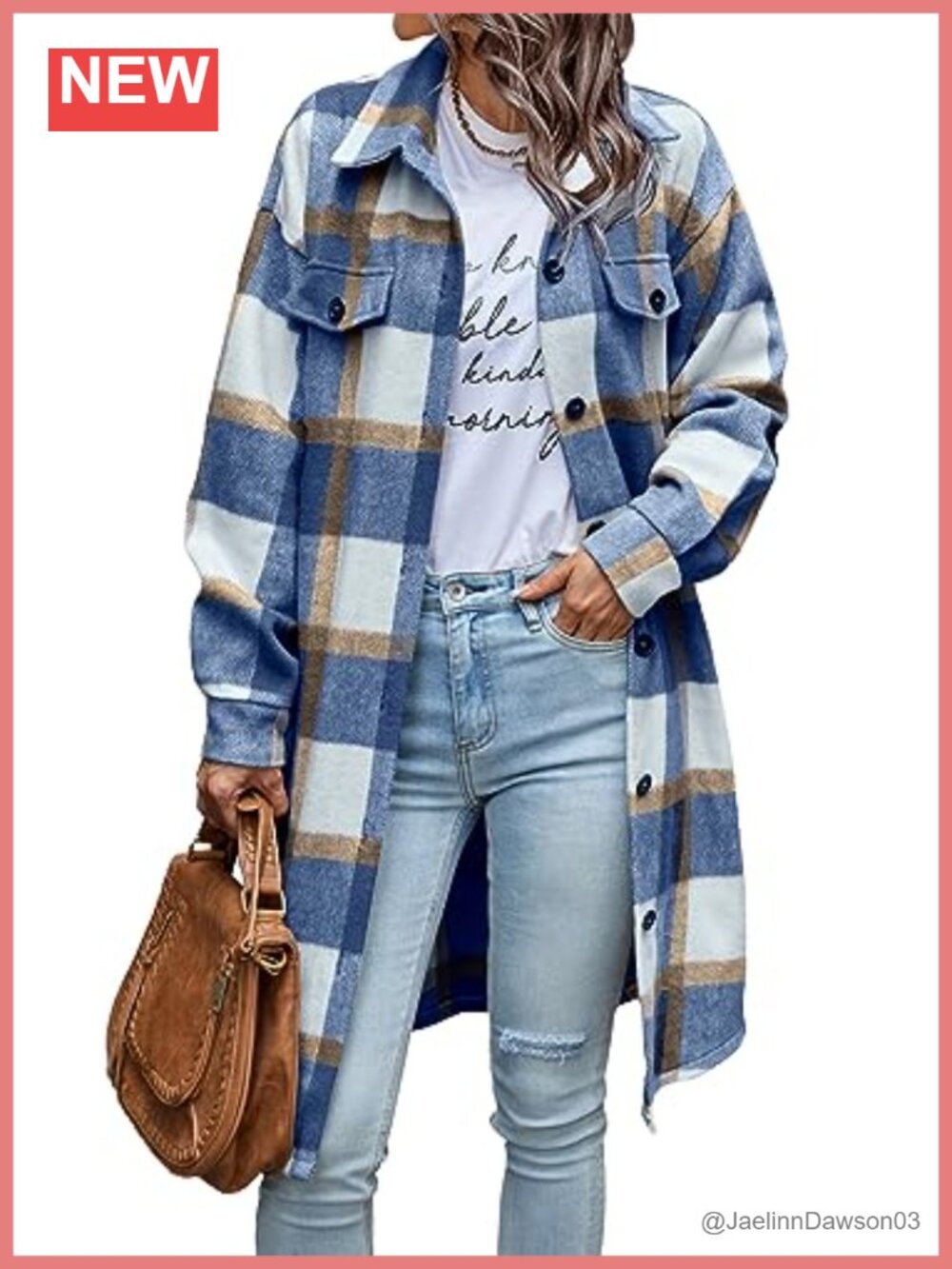 Plaid Shacket Jacket Button Down Flannel Shirt Women's Oversized